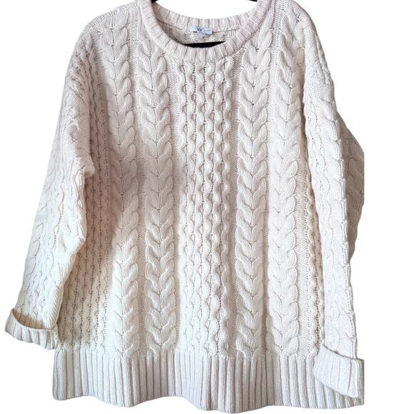 j.Jill wool blend Cream classic fisherman oversized Scandi core Coastal vibe - Picture 1 of 5